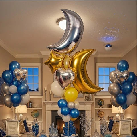 Set de Globos Lunas y Estrellas Oro/Plata 6 pcs – Popix