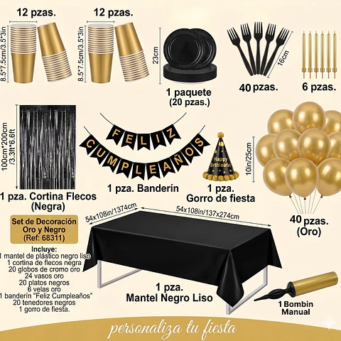 🎉 Popix Box Cumpleaños 20 Personas – Negro & Dorado