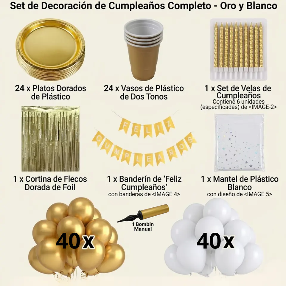 🎉Popix Box - Cumpleaños 20 Personas - Dorado con Blanco 2