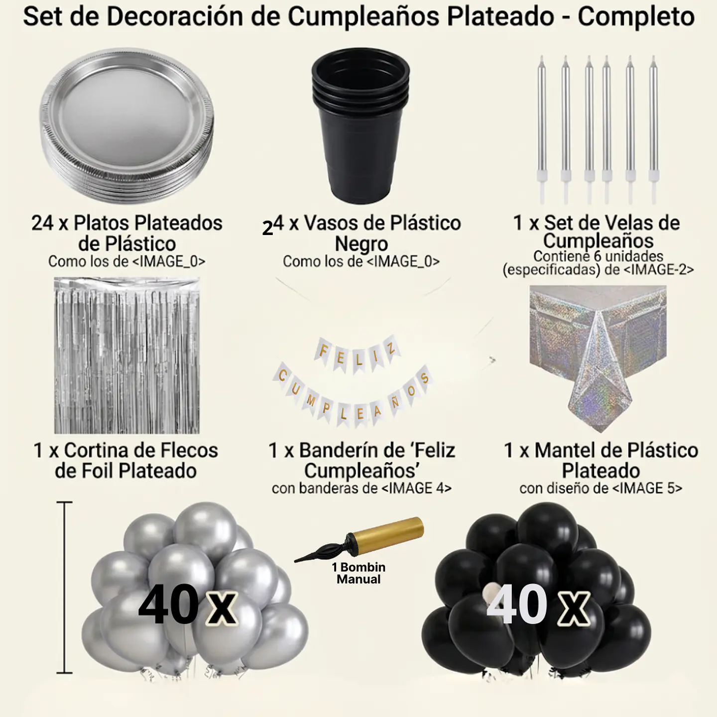 🎉Popix Box Cumpleaños – Plateado con Negro para 20 personas 2