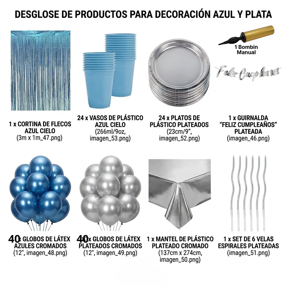 🎉 Popix Box Cumpleaños – Plateado con Azul para 20 personas . 2