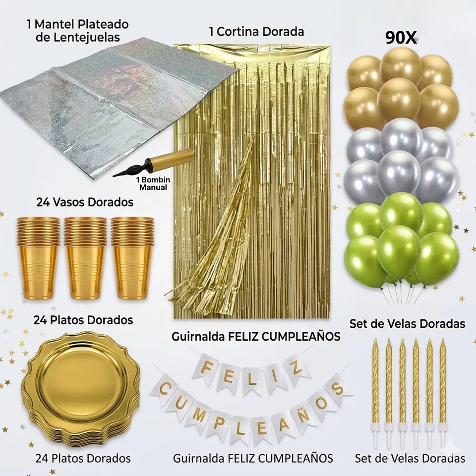 🎉 Popix Box Cumpleaños – Plateado, Dorado y Verde para 20 personas . 2