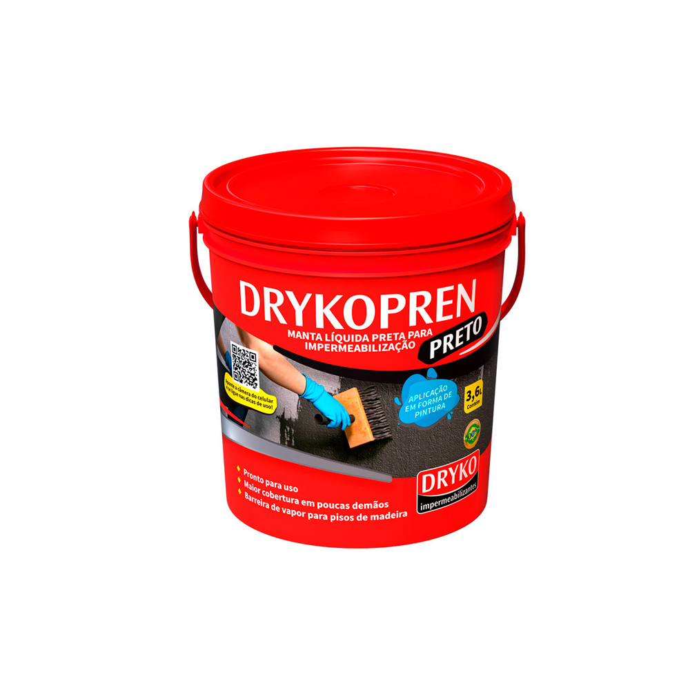 Membrana Líquida Asfáltica Impermeabilizante Drykopren Preto 3,6lts