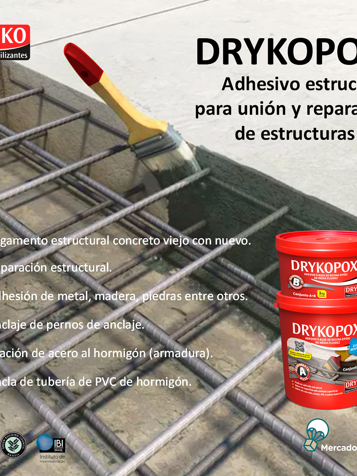 Adhesivo estructural para unión y reparación de estructuras Drykopoxi - 1kg.  2