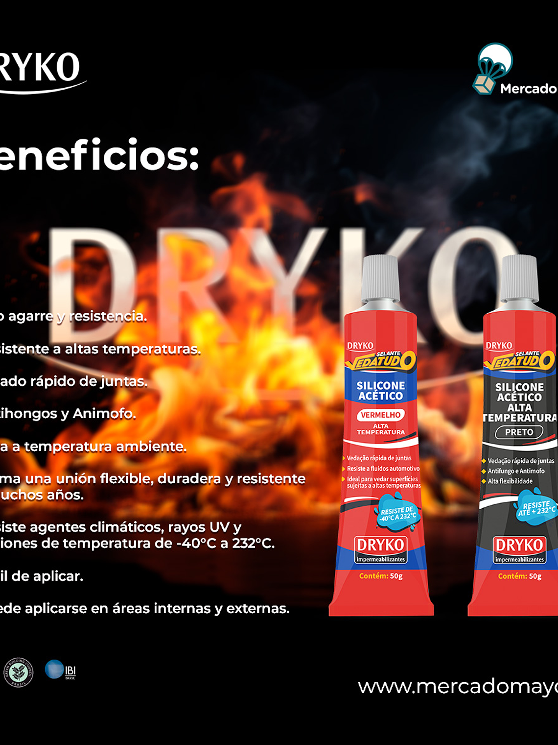 Silicona Acético para altas temperaturas Dryko Vedatudo 50gr. Negro. 3