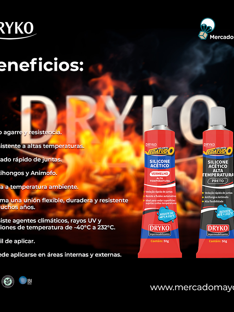 Silicona Acético para altas temperaturas Dryko Vedatudo 50gr. Negro. 3