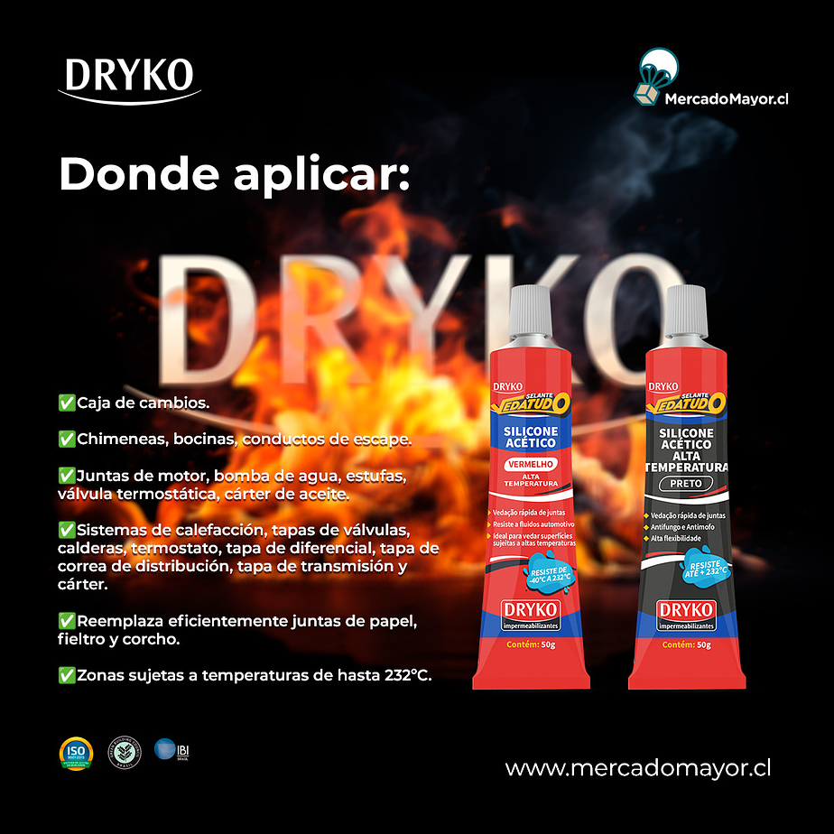 Silicona Acético para altas temperaturas Dryko Vedatudo 50gr. Rojo 2