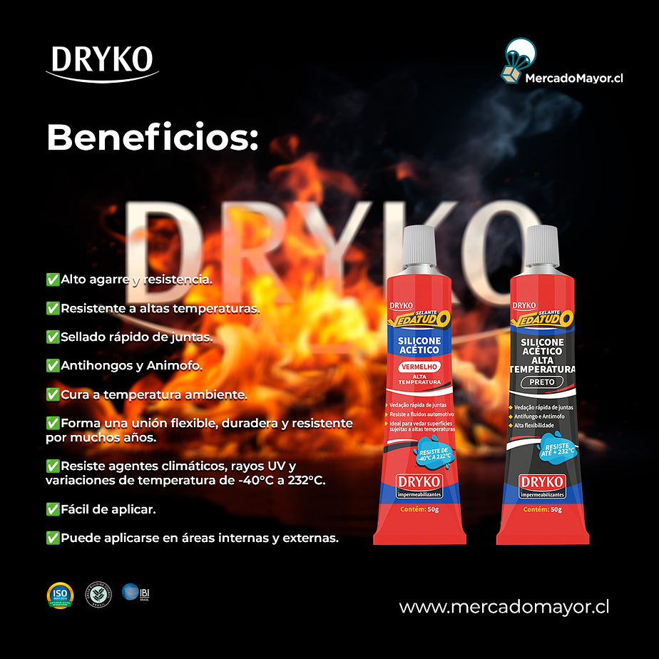 Silicona Acético para altas temperaturas Dryko Vedatudo 50gr. Rojo 3