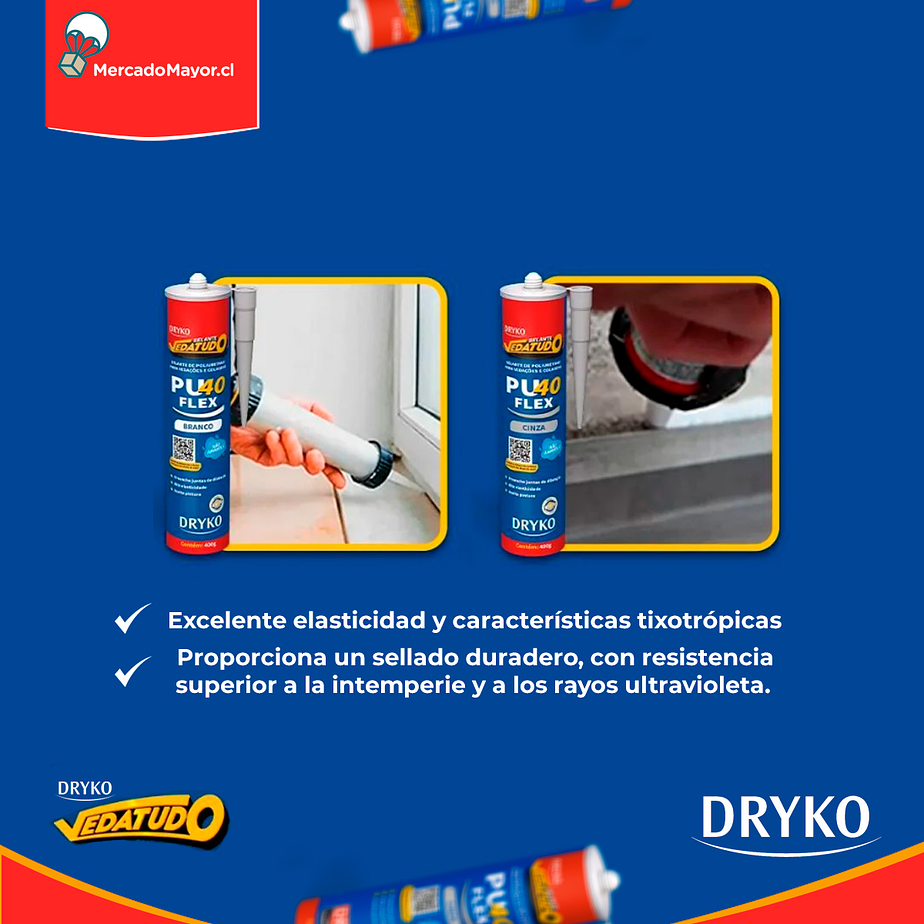 Sellador Dryko Pu40 FLEX Base De Poliuretano adhesivo para juntas Gris - 400Gr 2