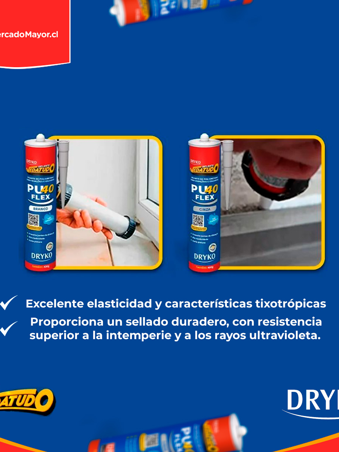 Sellador Dryko Pu40 FLEX  Base De Poliuretano para juntas y pegamento Blanco - 400Gr 2