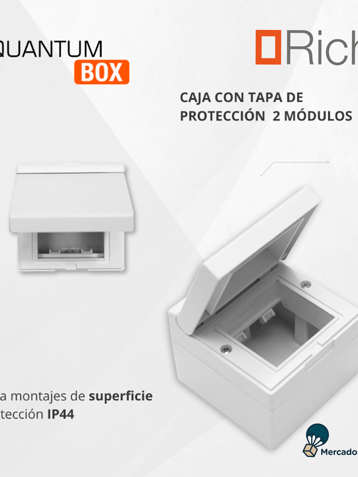 Caja superficie 80x80mm 2 Módulos con tapa de protección Richi /Blanco 7
