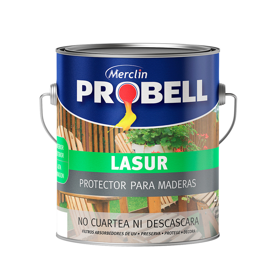 Pintura Protectora para maderas PROBELL LASUR BRILLANTE 4 Litros. 1