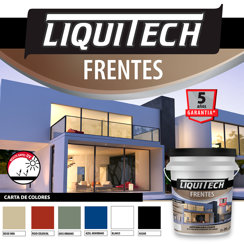 Impermeabilizante para frentes y muros Liquitech 4 Lts Colores 2