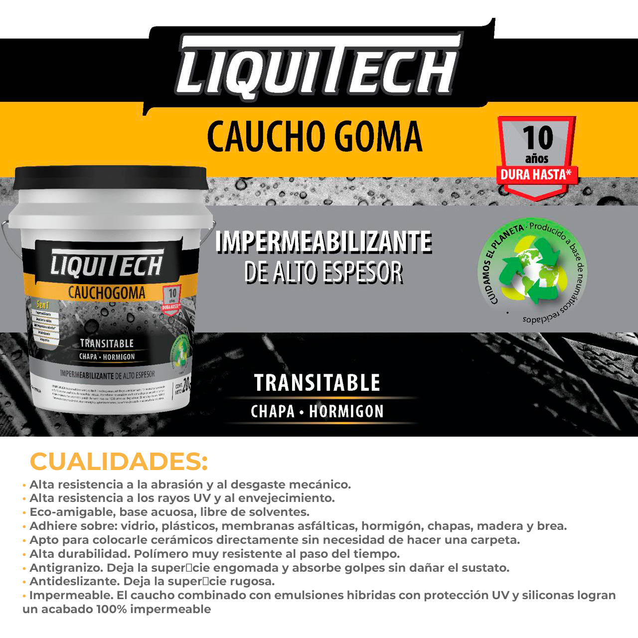Pintura impermeabilizante sustentable y Transitable Caucho Goma Liquitech 20 Kg.   5