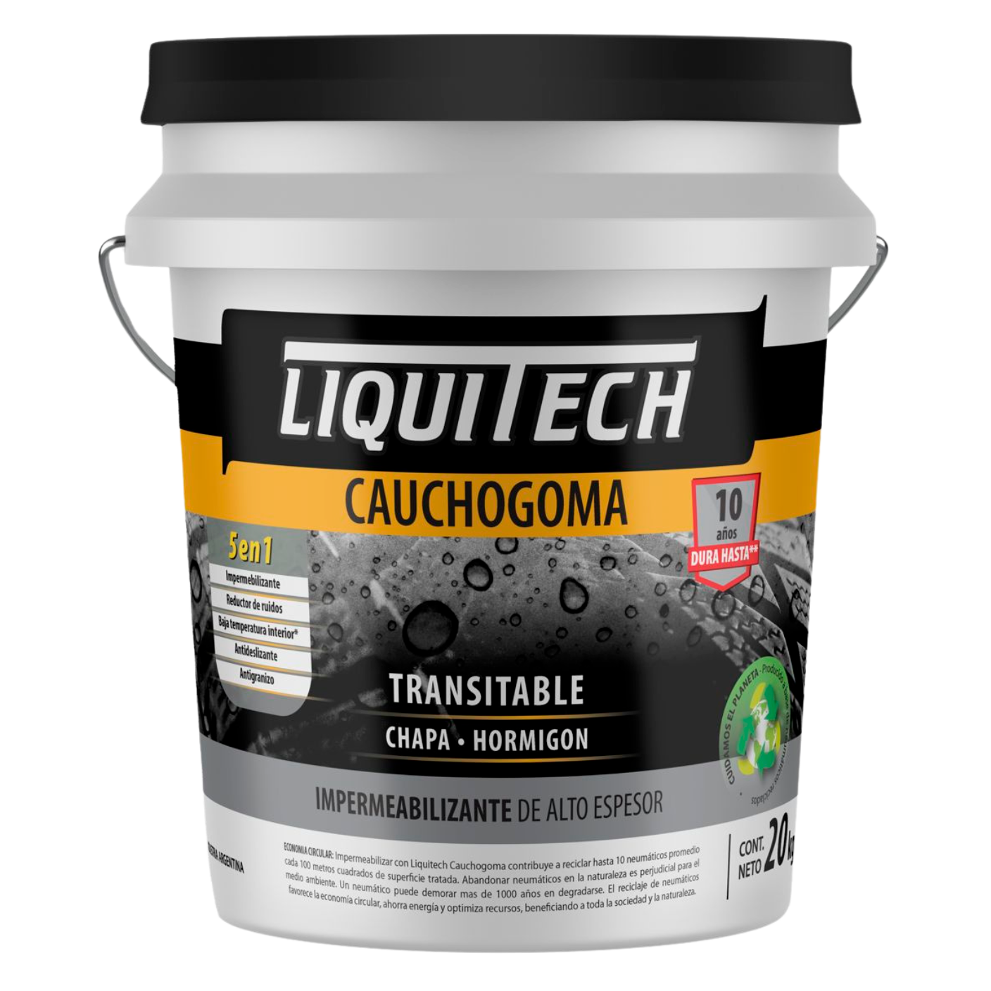 Pintura impermeabilizante sustentable y Transitable Caucho Goma Liquitech 20 Kg.   1