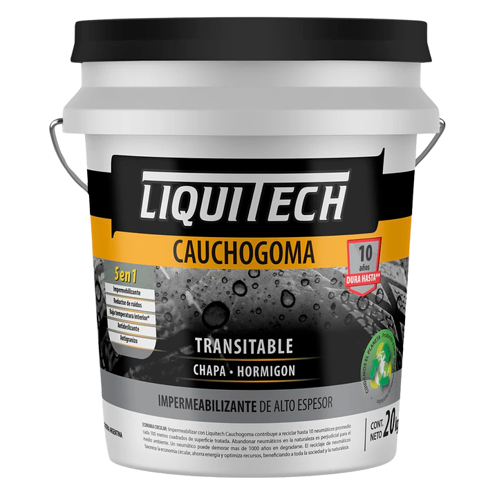 Pintura impermeabilizante sustentable y Transitable Caucho Goma Liquitech 20 Kg.   1