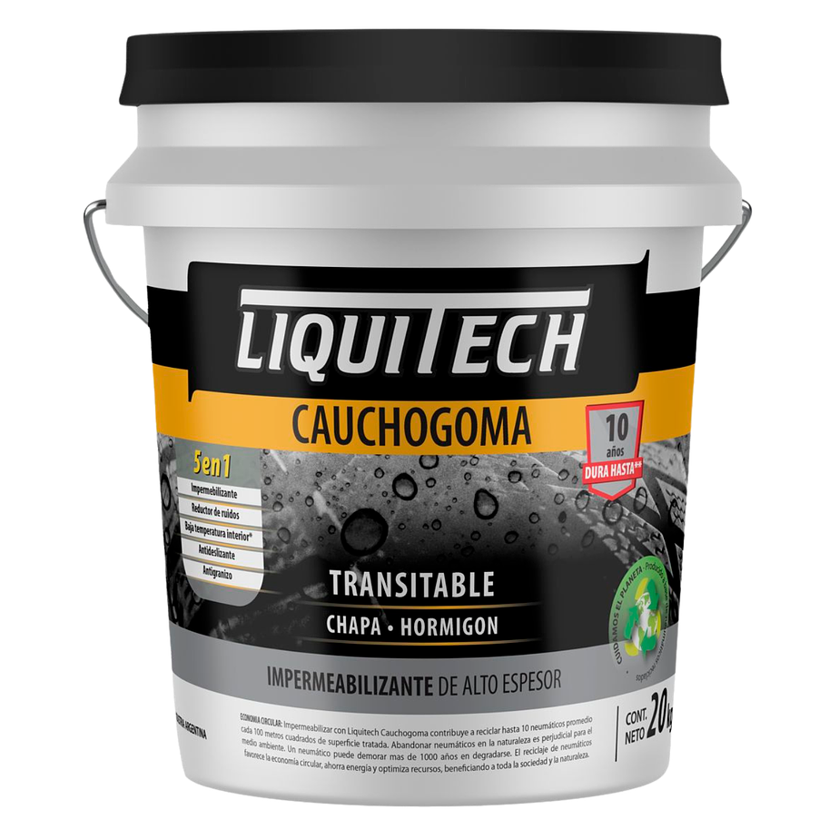 Pintura impermeabilizante sustentable y Transitable Caucho Goma Liquitech 20 Kg.   1