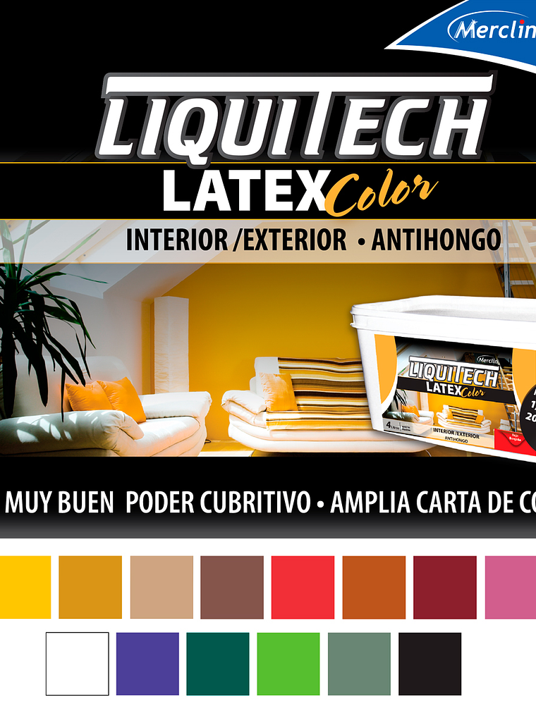 Latex Al Agua Color Interior - Exterior Antihongos Liquitech 4Litros. Mate  2