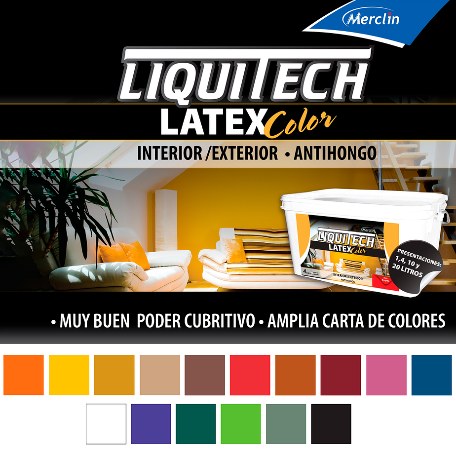 Latex Al Agua Color Interior - Exterior Antihongos Liquitech 1 Litro. Mate  2