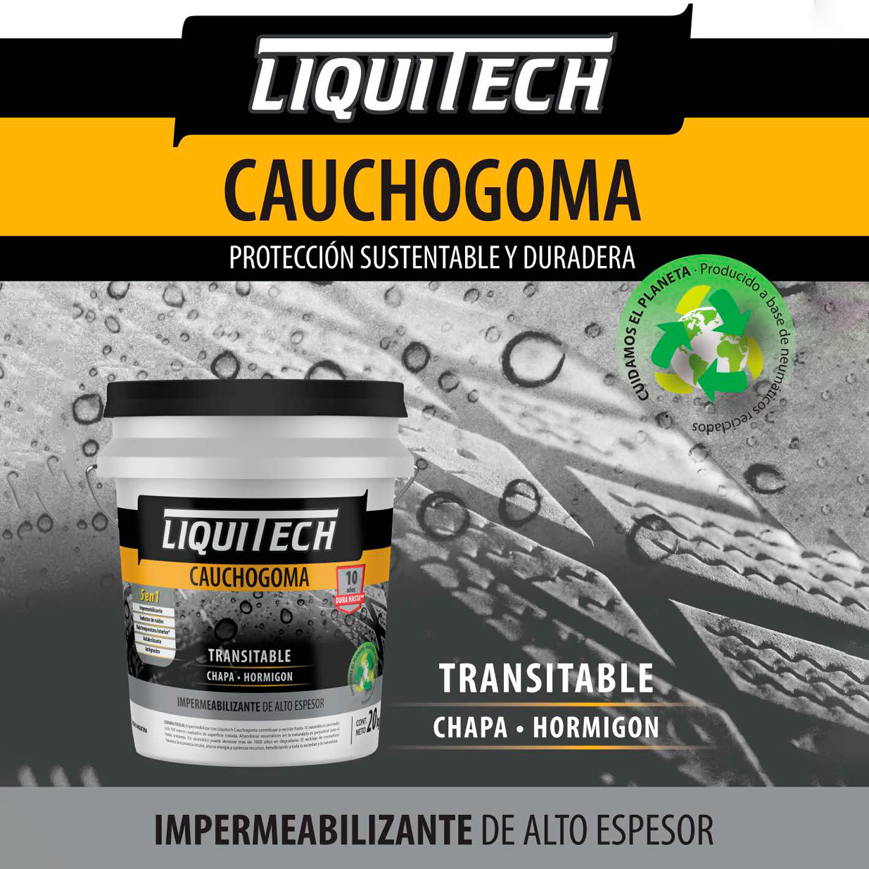 Pintura impermeabilizante sustentable y Transitable Caucho Goma Liquitech 20 Kg.   2