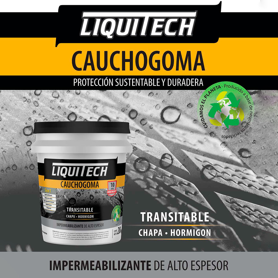 Pintura impermeabilizante sustentable y Transitable Caucho Goma Liquitech 20 Kg.   2