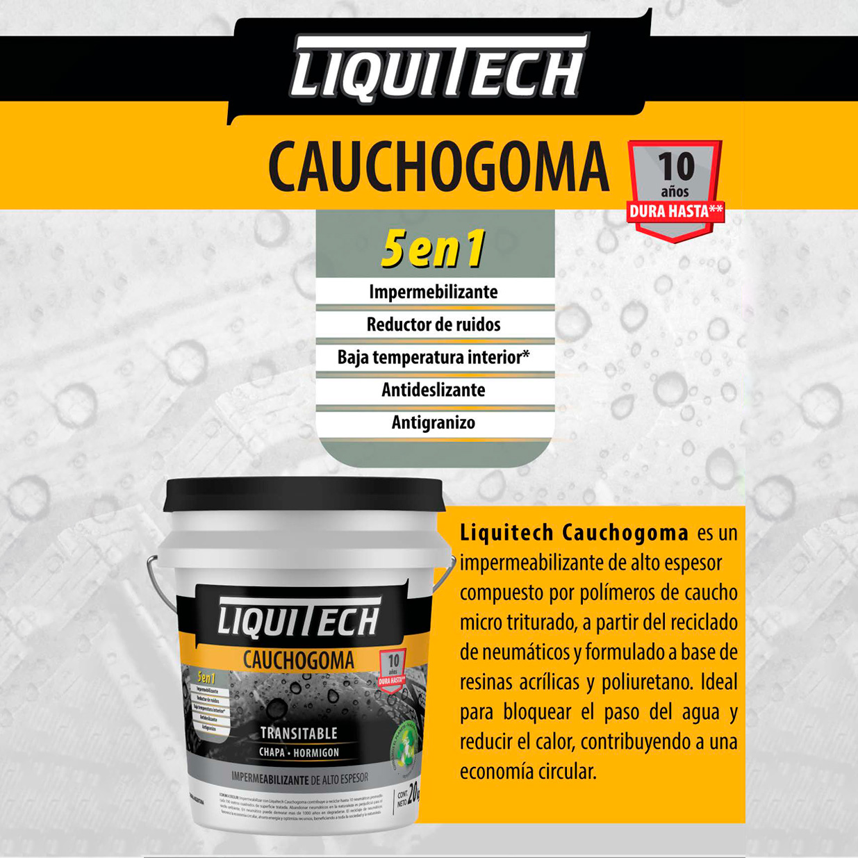 Pintura impermeabilizante sustentable y Transitable Caucho Goma Liquitech 20 Kg.   4