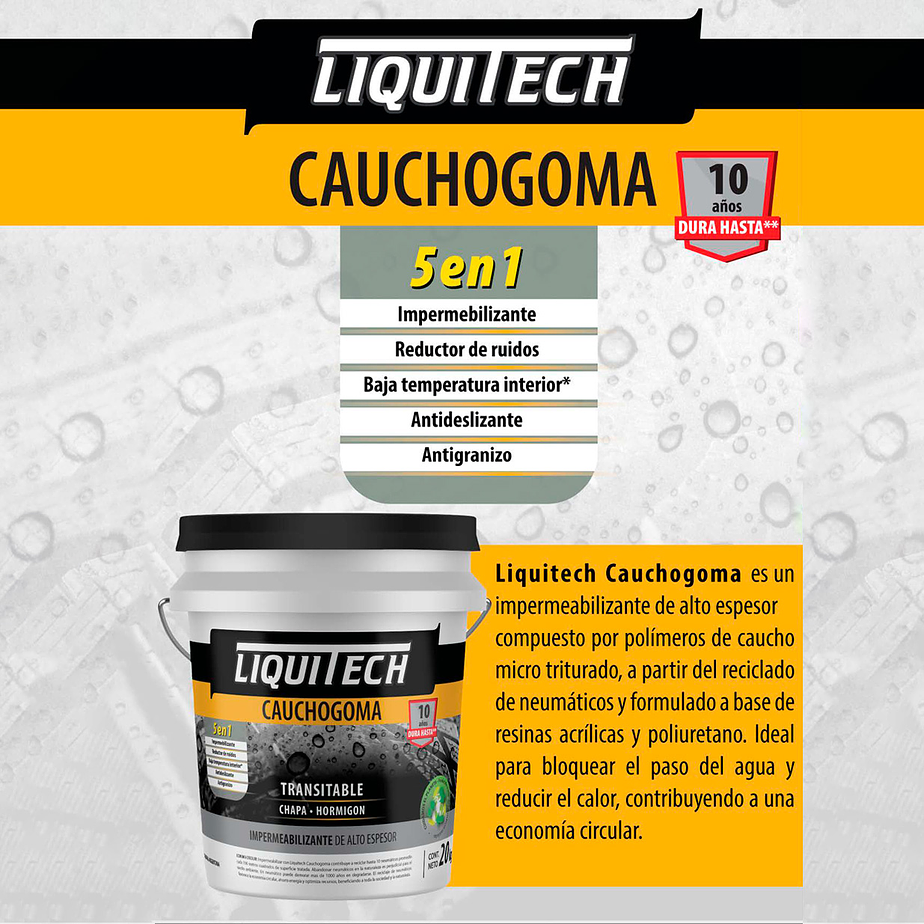 Pintura impermeabilizante sustentable y Transitable Caucho Goma Liquitech 20 Kg.   4