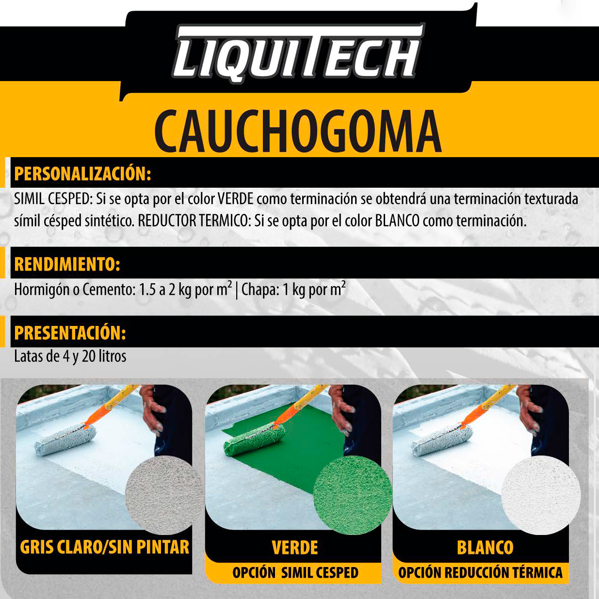 Pintura impermeabilizante sustentable y Transitable Caucho Goma Liquitech 20 Kg.   7