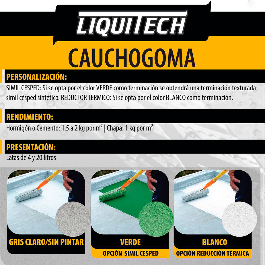 Pintura impermeabilizante sustentable y Transitable Caucho Goma Liquitech 20 Kg.   7