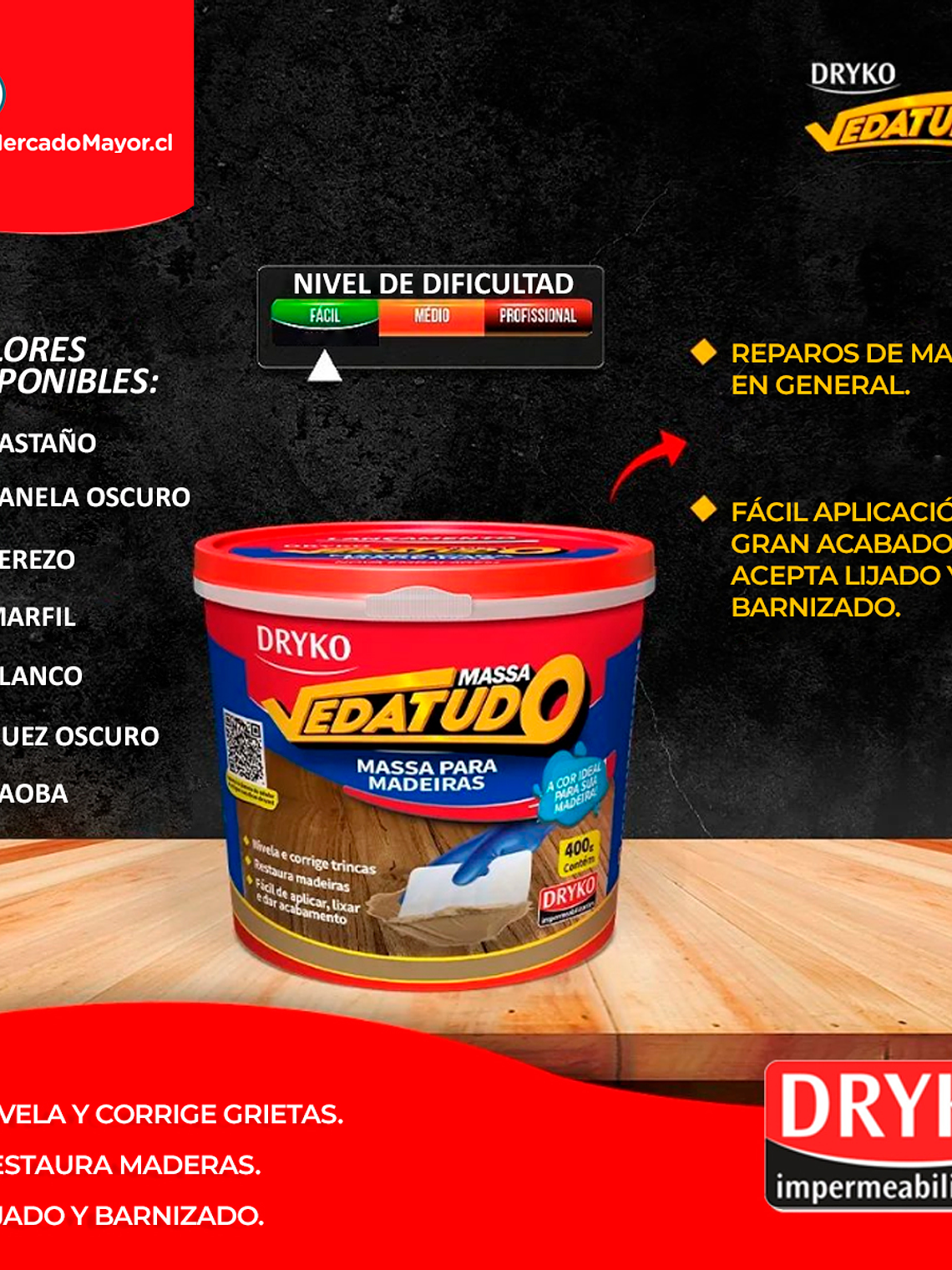 Masa Repara madera Dryko Vedatudo 400 Gr. 3