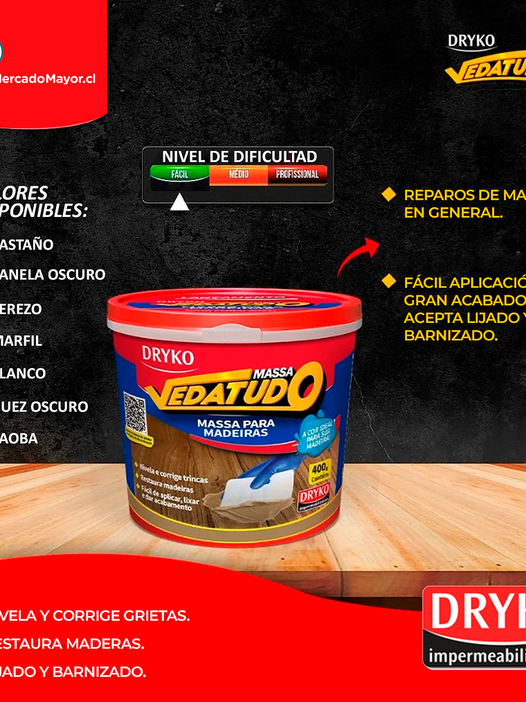 Masa Repara madera Dryko Vedatudo 400 Gr. 3