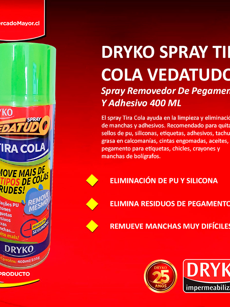 Spray Removedor De Pegamento Y Adhesivo Dryko Tiracola 400ml 5