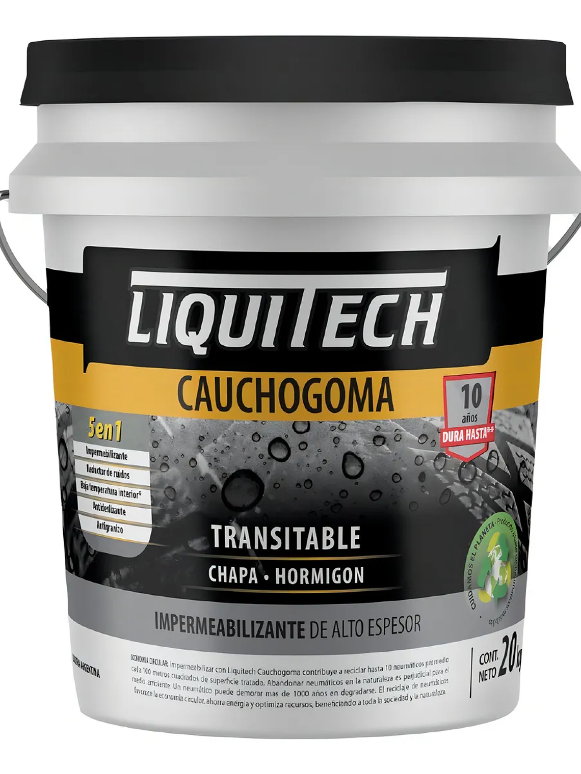 Pintura impermeabilizante sustentable y Transitable Caucho Goma Liquitech 4 Kg.   1