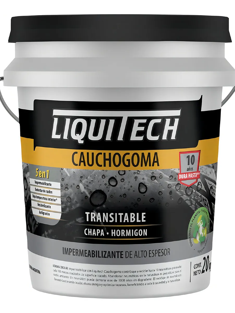 Pintura impermeabilizante sustentable y Transitable Caucho Goma Liquitech 4 Kg.   1