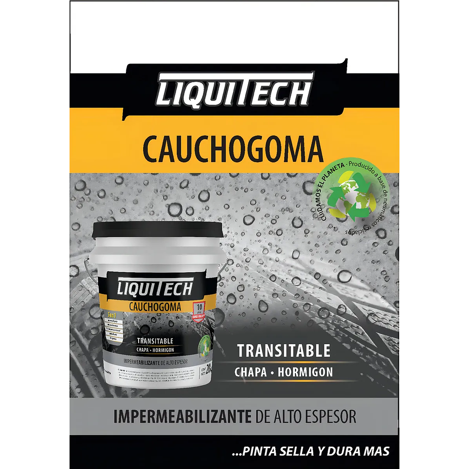 Pintura impermeabilizante sustentable y Transitable Caucho Goma Liquitech 4 Kg.   2