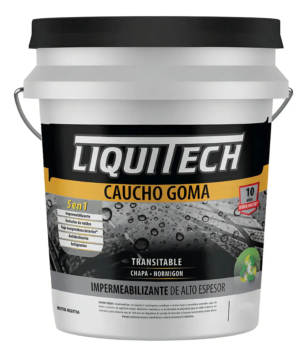 Pintura impermeabilizante sustentable y Transitable Cauchogoma Liquitech 4 Kg.