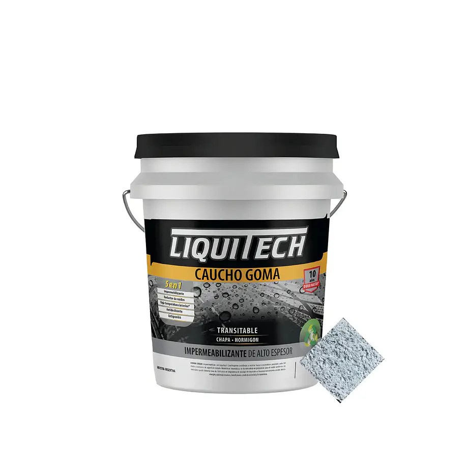 Pintura impermeabilizante sustentable y Transitable Caucho Goma Liquitech 4 Kg.   5