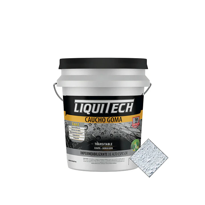 Pintura impermeabilizante sustentable y Transitable Caucho Goma Liquitech 20 Kg.   10