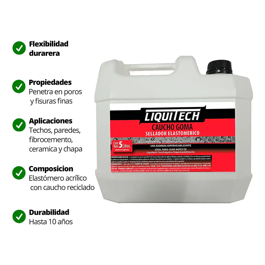 Sellador Elastomerico Cauchogoma Impermeabilizante Cauchogoma x 5Lt  Negro 2