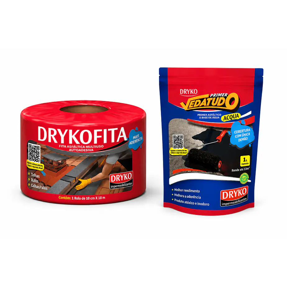 Pack Dryko Cinta Asfáltica 10cm X 10m + Primer Sellador 1 L 1