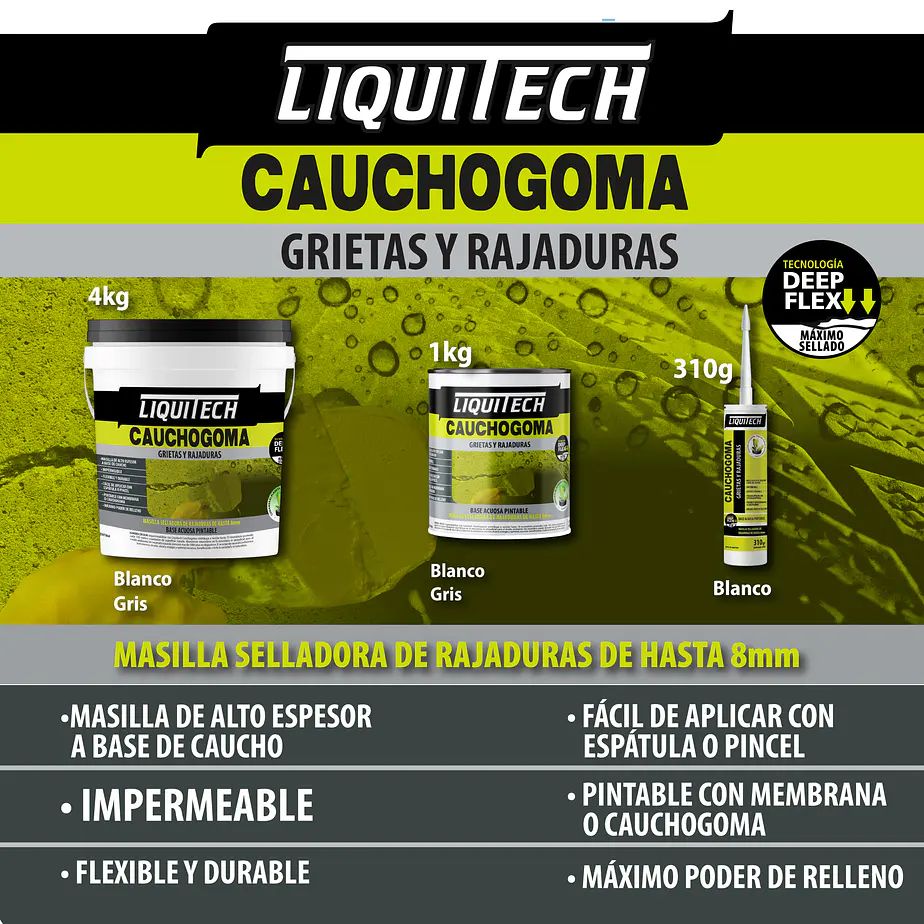 Sellador Grietas Y Fisuras Liquitech Cauchogoma 1kg Blanco 4