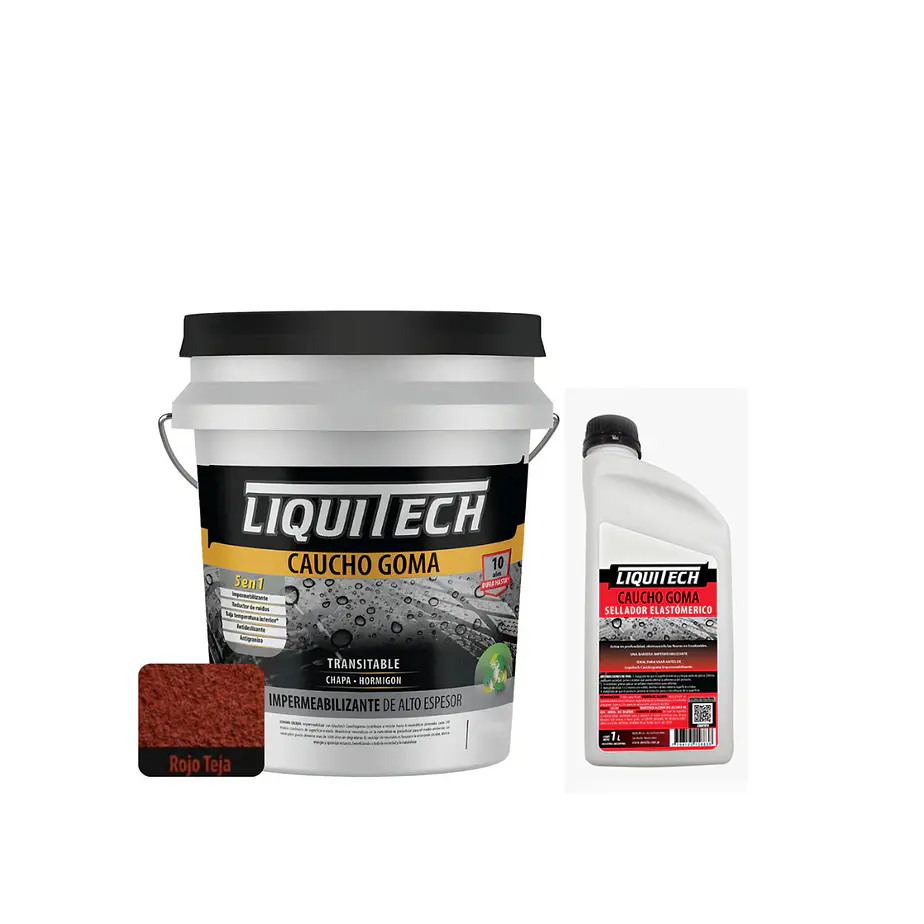  Pack Impermeabilizante Cauchogoma 4kg  color Rojo Teja + Sellador 1lt  1