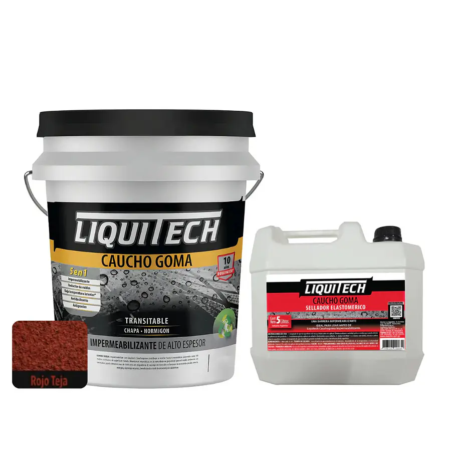  Pack Impermeabilizante Cauchogoma 20kg  color Rojo Teja  + Sellador 5lts 1