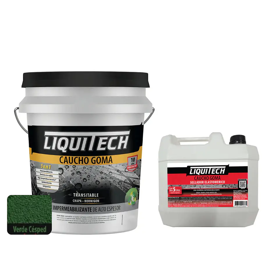  Pack Impermeabilizante Cauchogoma 20kg  color Verde Césped  + Sellador 5lts 1