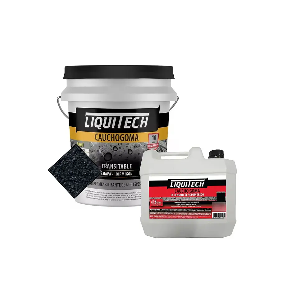  Pack Impermeabilizante Cauchogoma 20kg  color Negro + Sellador 5lts 1