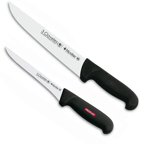 Cuchillo Deshuesador 15Cm + Carnicero 26Cm Negro Tres Claveles 1