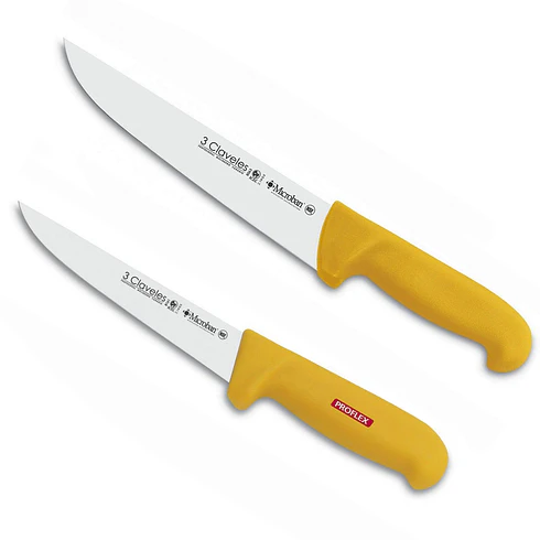 Cuchillo Deshuesador 18Cm + Carnicero 24Cm Amarillo Tres Claveles 1