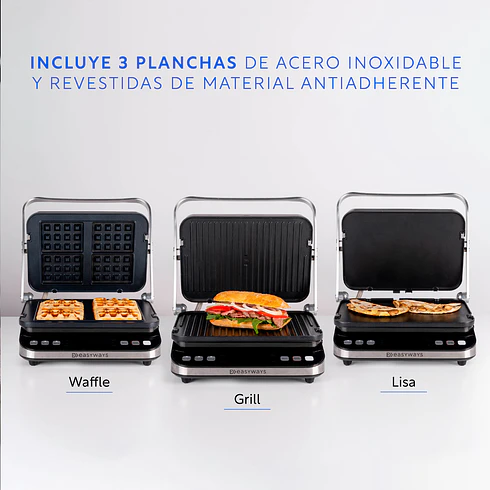 Plancha parrilla, Waffles, Sandwich, Panini Grill 3 en 1 EasyWays 5