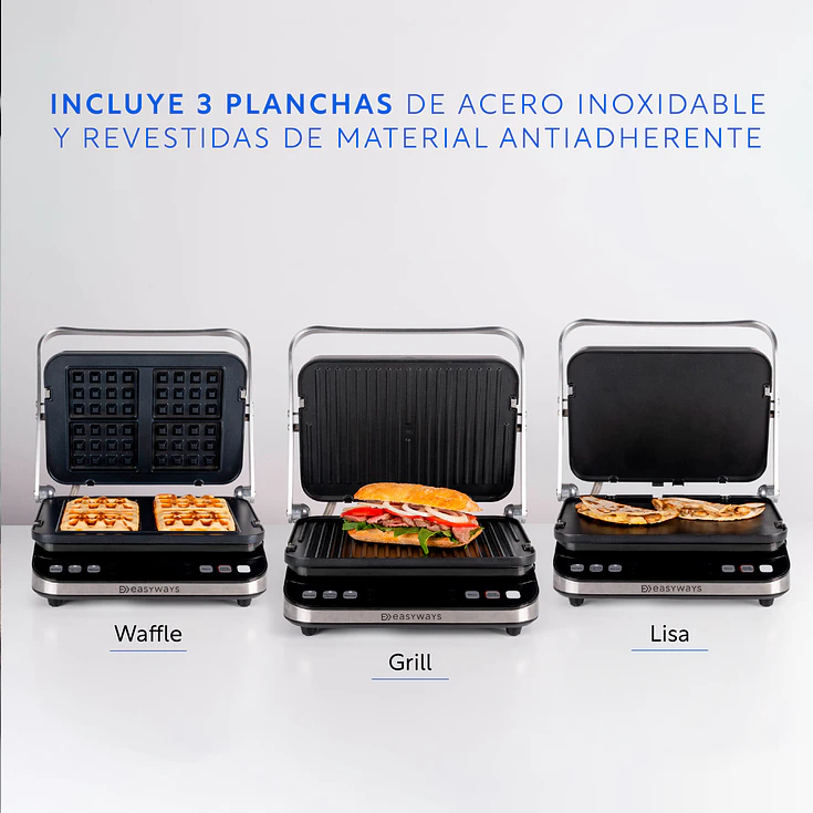 Plancha parrilla, Waffles, Sandwich, Panini Grill 3 en 1 EasyWays 5