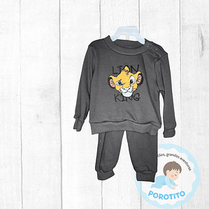 Buzo Niño Algodón Afranelado  Gris Oscuro Rey León Talla 9-12 meses